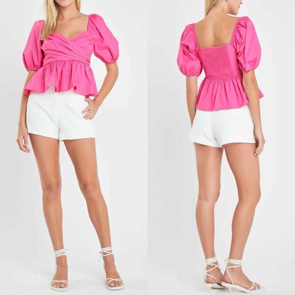 English Factory Shirring Detail Puff Sleeve Top Size Small Casual - Picture 7 of 9